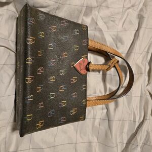 Dooney & Bourke Tan Leather Trim Blue Interior Bag